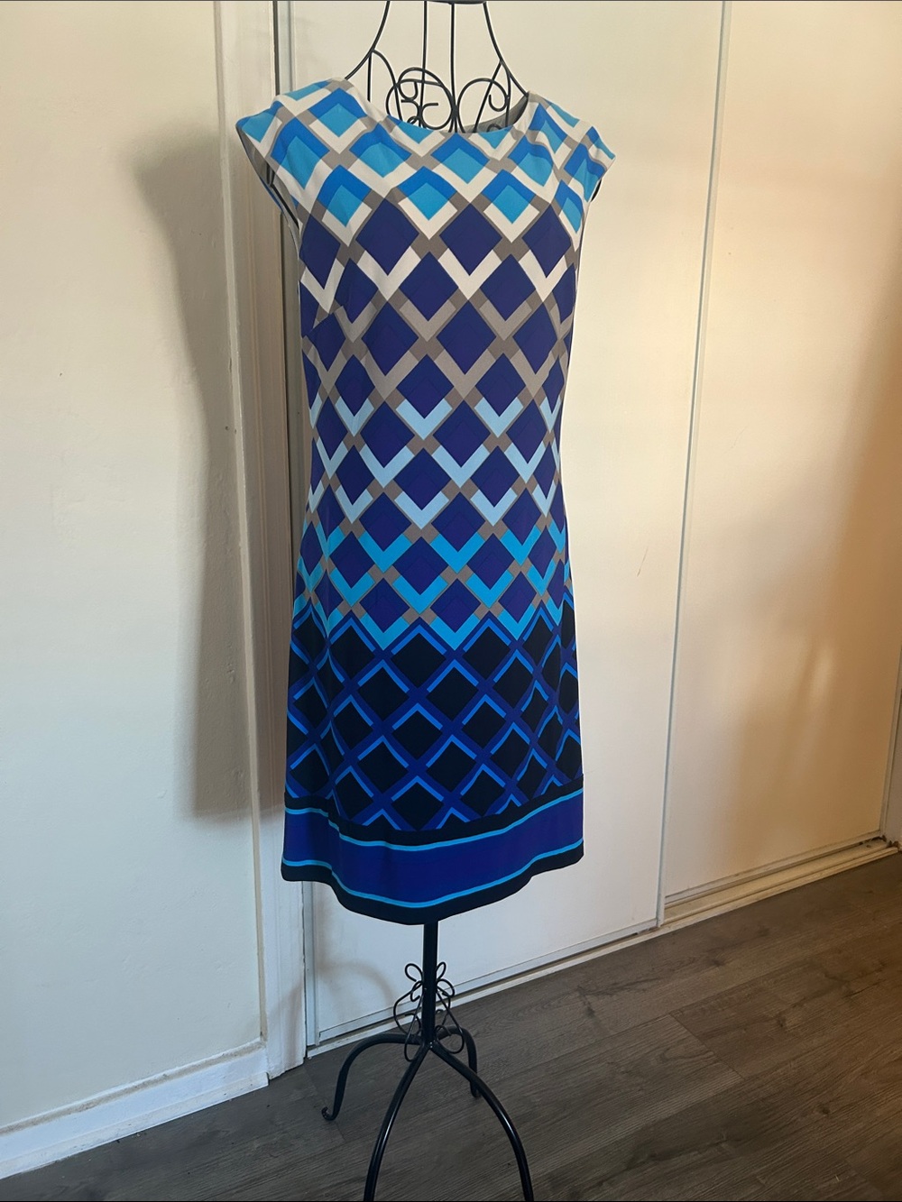 Eliza J Blue and White Geographically Striped Dress Size 6
